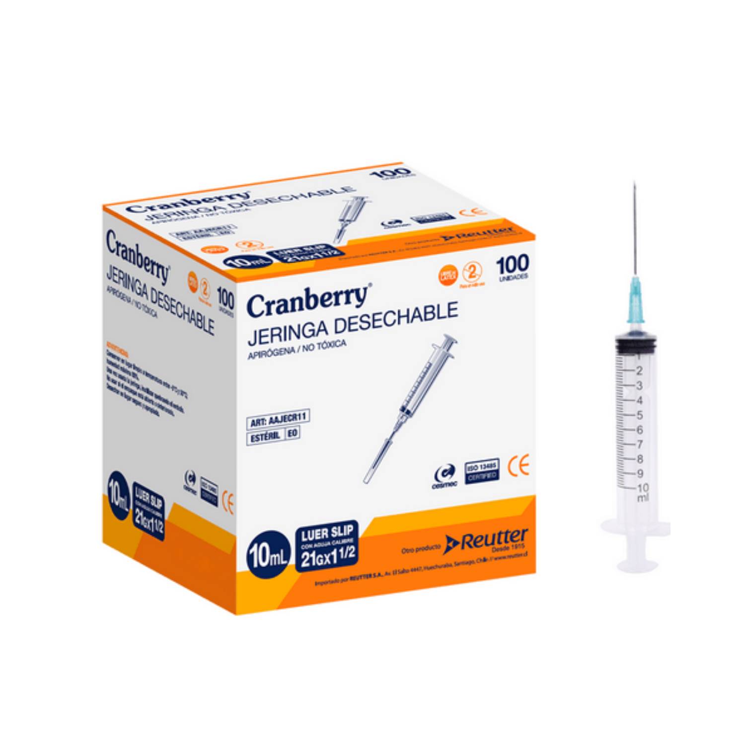 Jeringa desechable 10 ml c/aguja 21g Cramberry