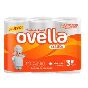 TOALLA OVELLA DOBLE HOJA PAQUETE 3 UN X11M
