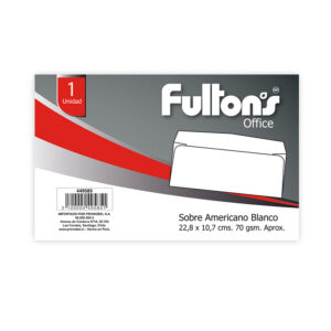 Sobre americano 228 mm x 105 mm Blanco 70 GSM Fultons x 25 Unid